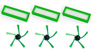 Sparset Seitenbürsten und Abluftfilter passend für Vorwerk Saugroboter VR200 und VR300 